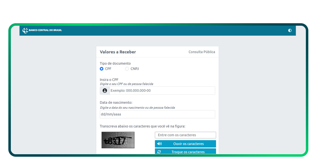 Consultar dinheiro esquecido no CPF