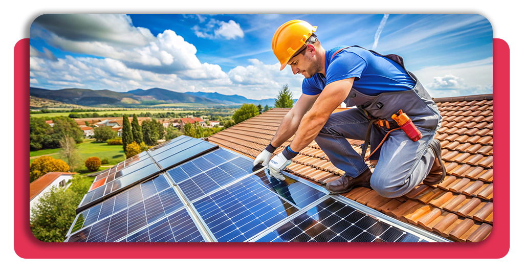 Mantenimiento de instalaciones solares fotovoltaicas: curso gratuito 2 Un ingeniero está instalando paneles solares en el techo de una casa. Aprovecha la energía del sol para producir electricidad dentro del hogar