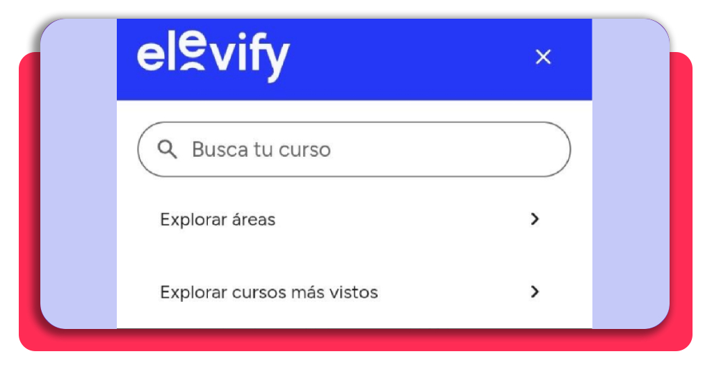 Catálogo de cursos en la plataforma Elevify