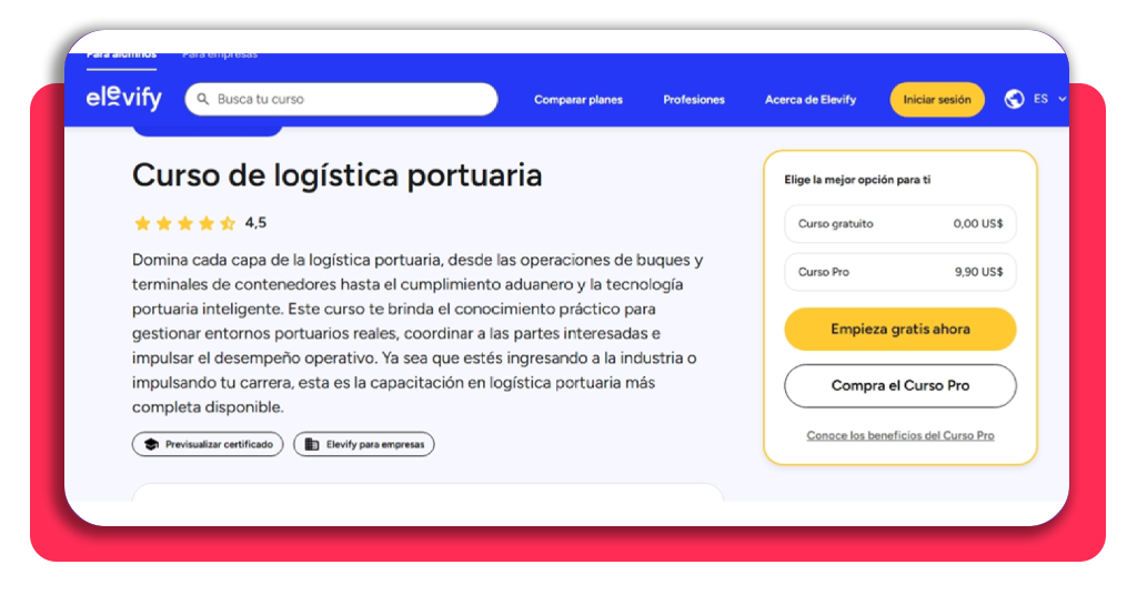 Paso 1 para inscribirse en el curso de logística portuaria - acceso a la plataforma