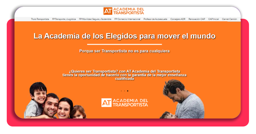 Captura de pantalla de la plataforma oficial Academia del Transportista