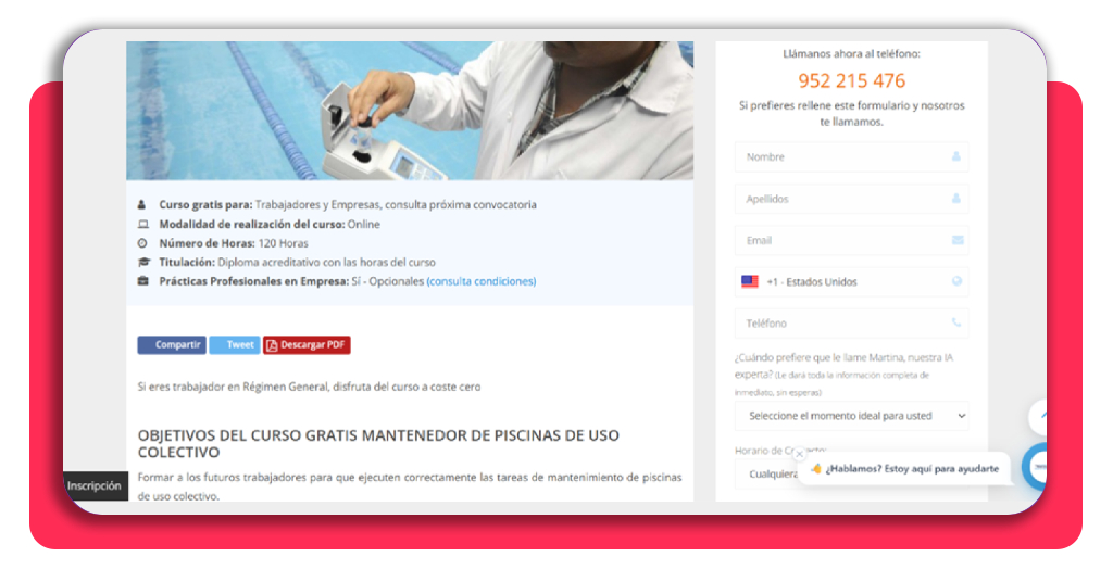 Convocatoria abierta del curso gratis de piscinas