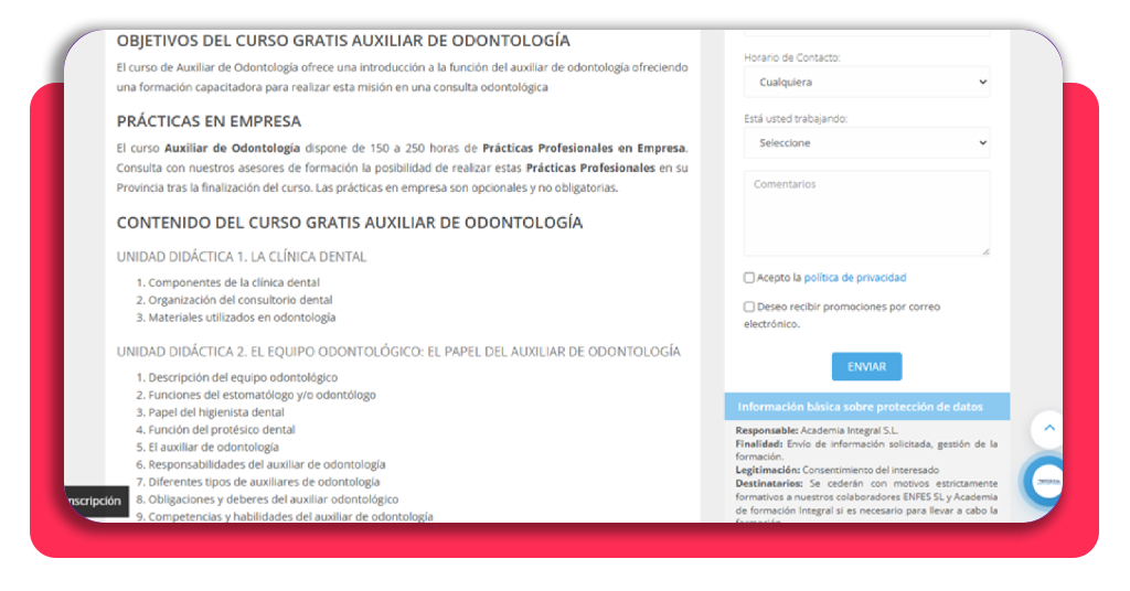Portal web Academia Integral - curso auxiliar odontología