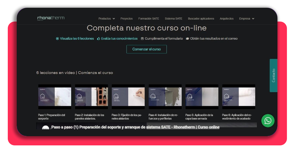 Curso instalador SATE gratis: consigue tu título y empleo 6 Panel de contenido del curso online SATE Rhonatherm