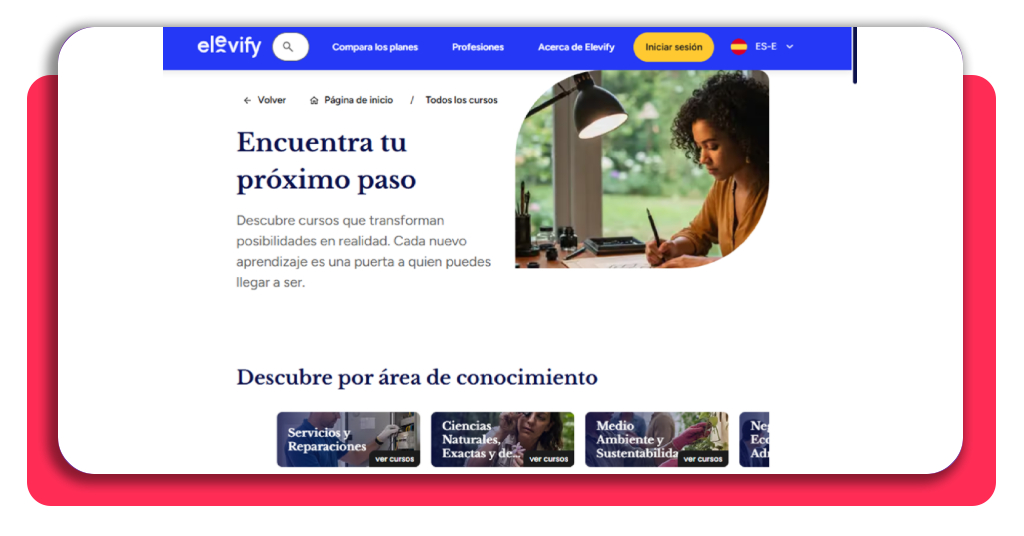Pantalla de inicio de la plataforma Elevify para el curso técnico END gratis