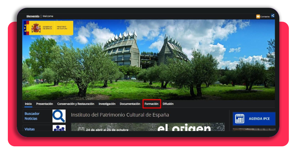 Pestaña de Formación en la web del IPCE