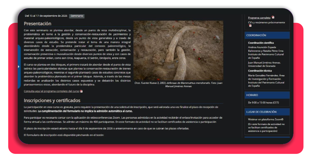 Información del curso de restauración de patrimonio del IPCE