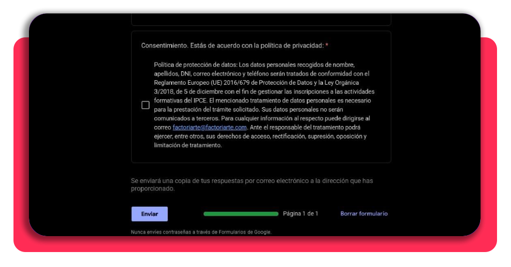 Formulario de inscripción al curso de restauración de patrimonio