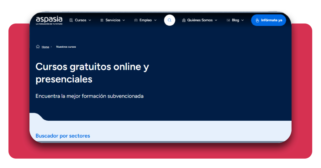 Pantalla del portal oficial de Grupo Aspasia