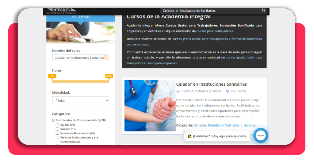 Curso celador sanitario gratis: plazas abiertas con certificado 4 Selección de la formación de celador sanitario en la plataforma