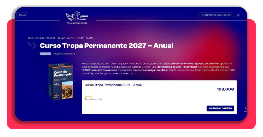 Proceso de inscripción y pago en la plataforma del curso tropa permanente
