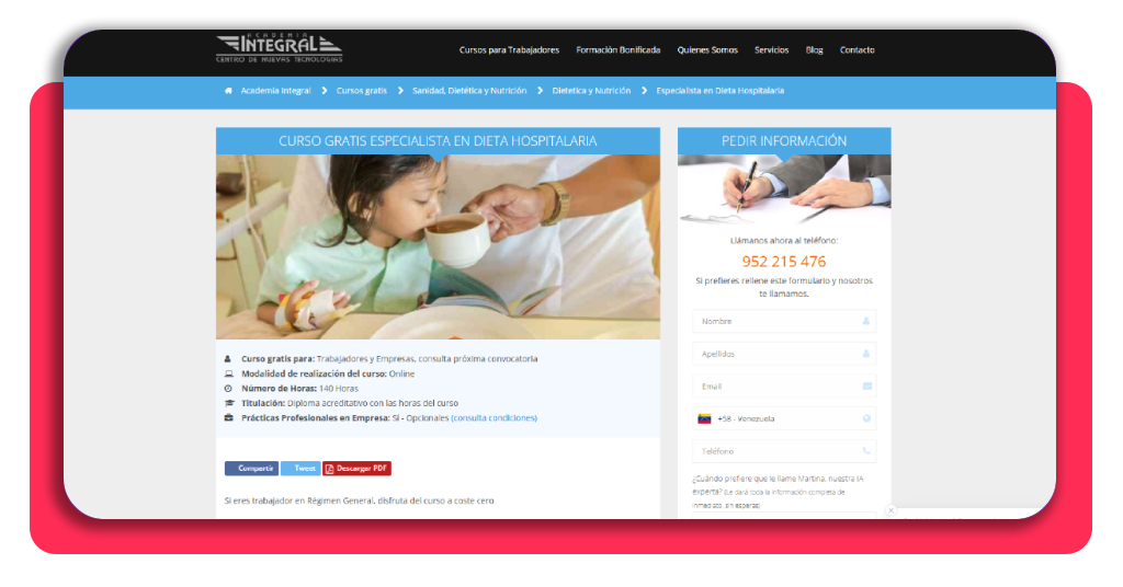 Paso 1 para inscribirse en el curso de nutrición hospitalaria gratis