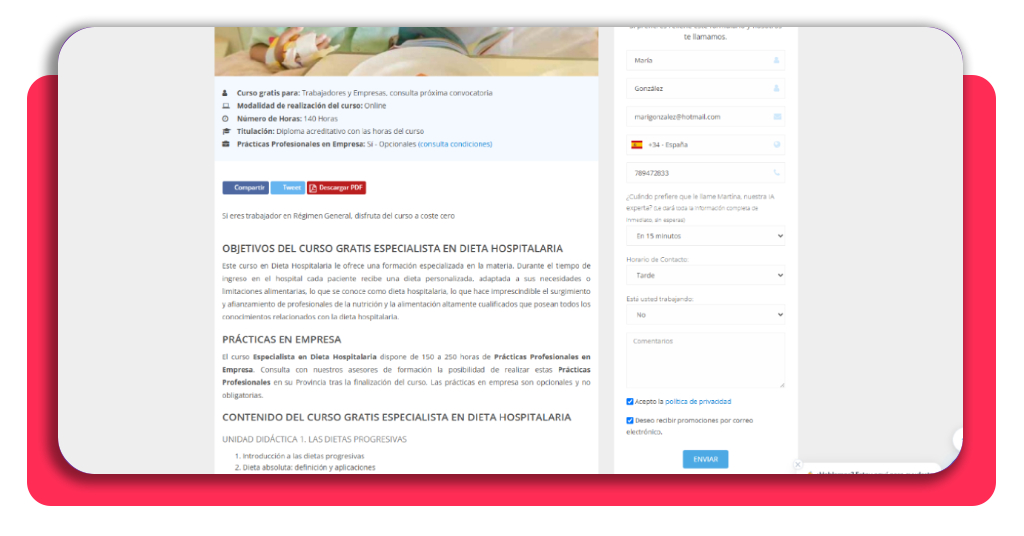 Paso 2 para inscribirse en el curso de nutrición hospitalaria gratis