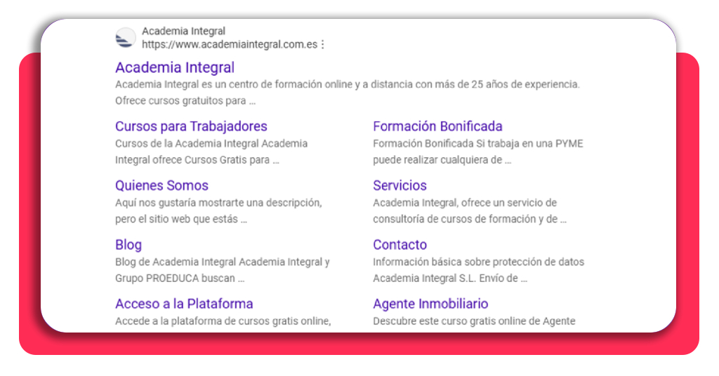 Navegador mostrando la búsqueda de Academia Integral para el curso SEAG0108