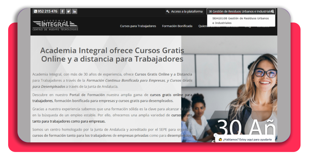 Plataforma web de Academia Integral con buscador de cursos SEAG0108