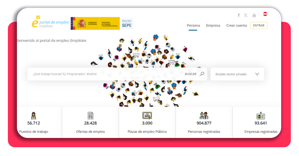Pantalla de inicio del portal Empléate del SEPE