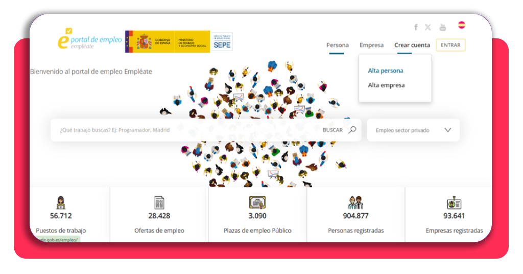 Opción Alta persona en el portal Empléate