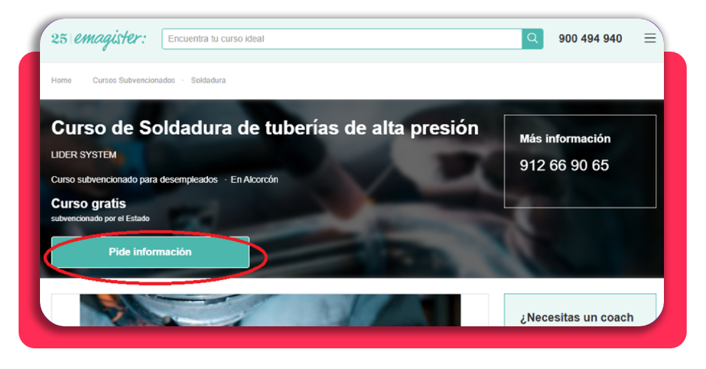 Paso 2: consultar la ficha del curso de soldadura de tuberías de alta presión en Emagister