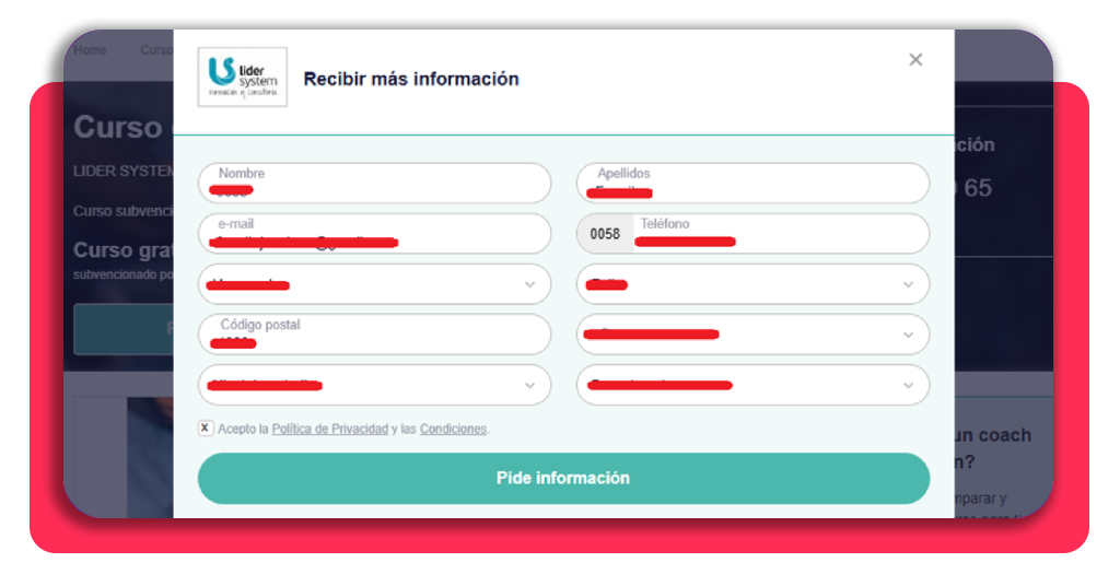 Paso 3: completar el formulario de contacto para solicitar el curso de soldadura de tuberías