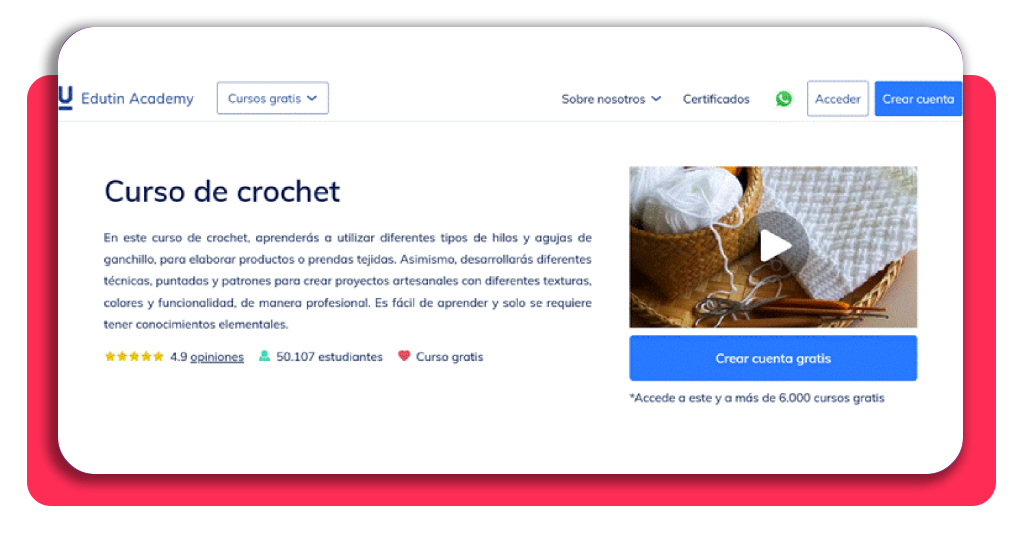 Ficha del curso de crochet en Edutin Academy