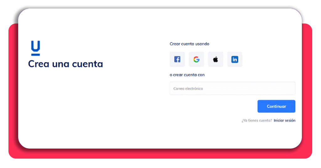 Pantalla de creación de cuenta en Edutin Academy