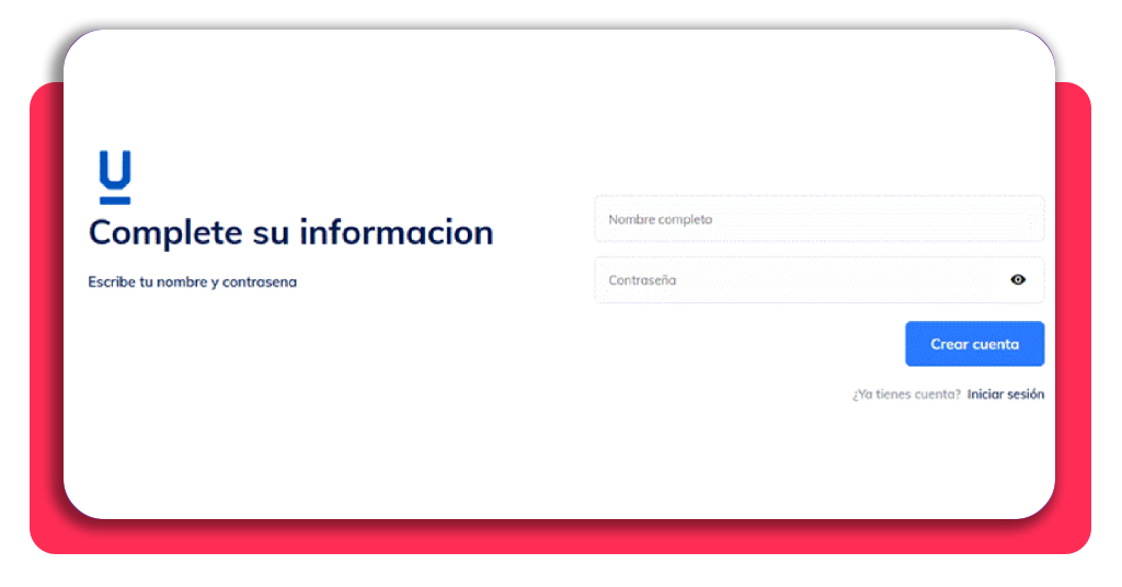 Formulario de registro con nombre y contraseña en Edutin