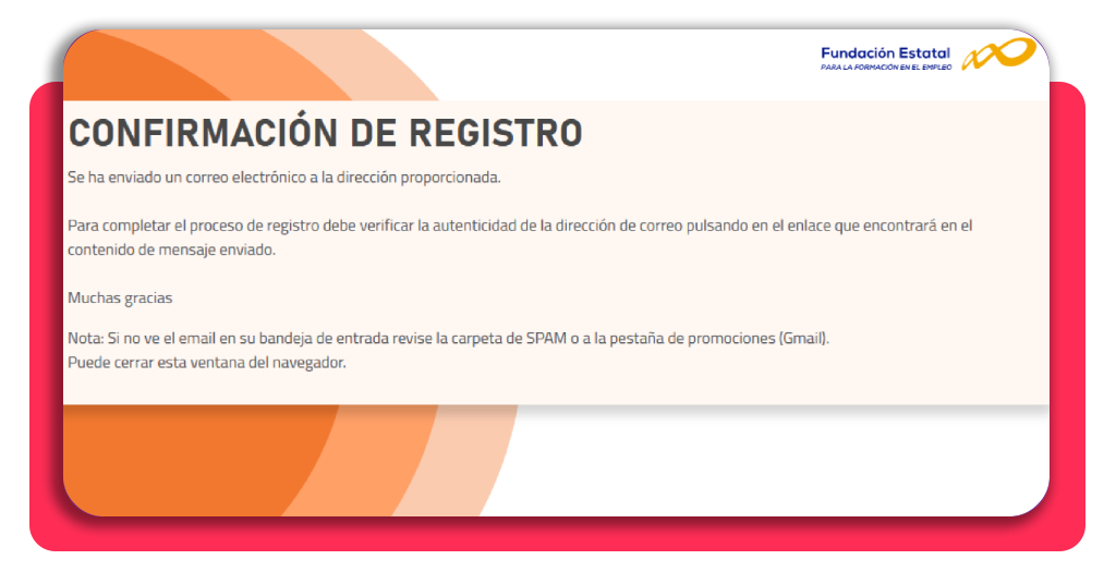 Confirmación de correo electrónico para completar el registro en el SEPE