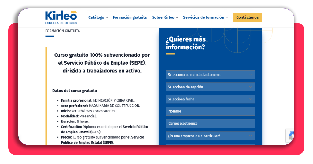 Formulario de solicitud del curso de retroexcavadora gratis