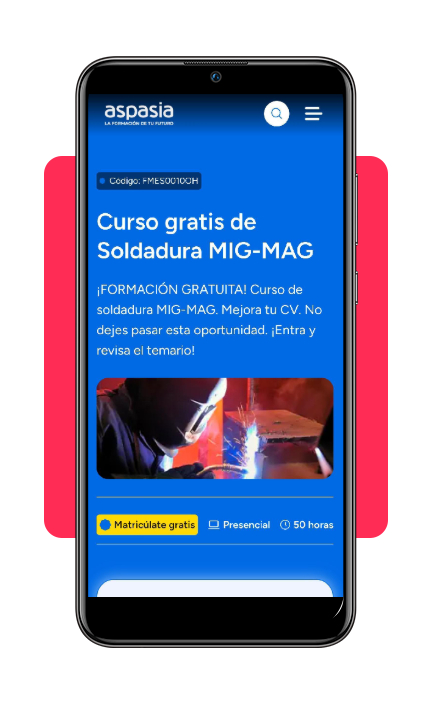 Portal web del Grupo Aspasia para inscripción al curso de soldadura MIG-MAG