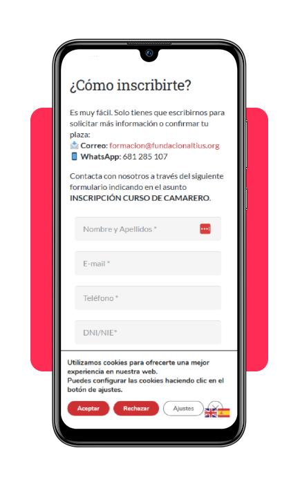 Empleo rápido en hostelería: curso de camarero con certificado gratis 3 Formulario de inscripción al curso de camarero