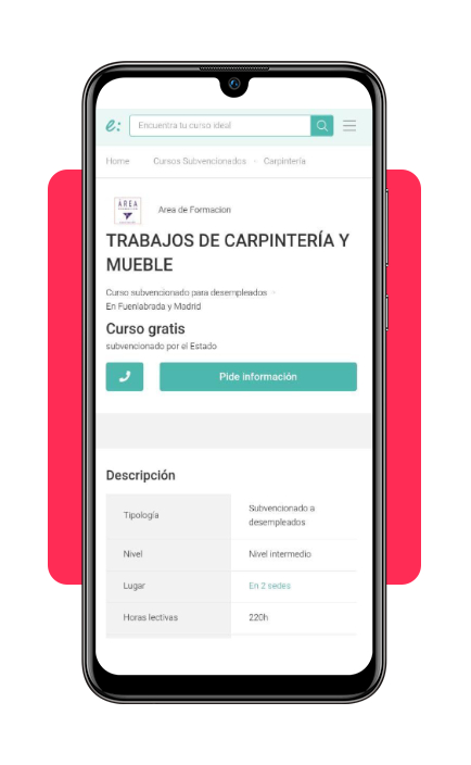 Portal web del curso de carpintería en Emagister