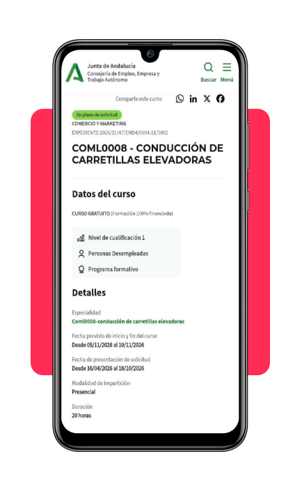 Selección de provincia y centro homologado para el curso de carretillas