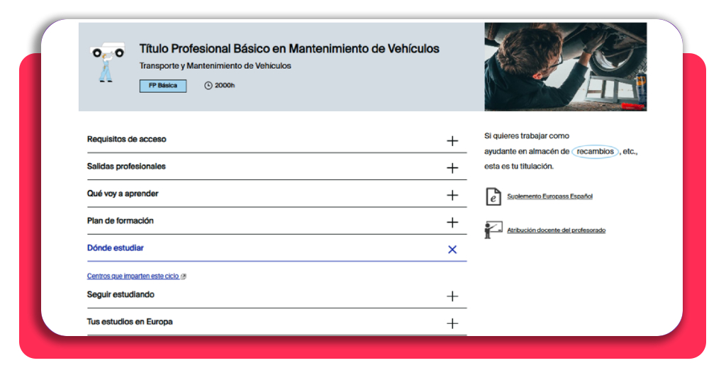 Sección Dónde estudiar en la ficha del curso de soldadura en todofp