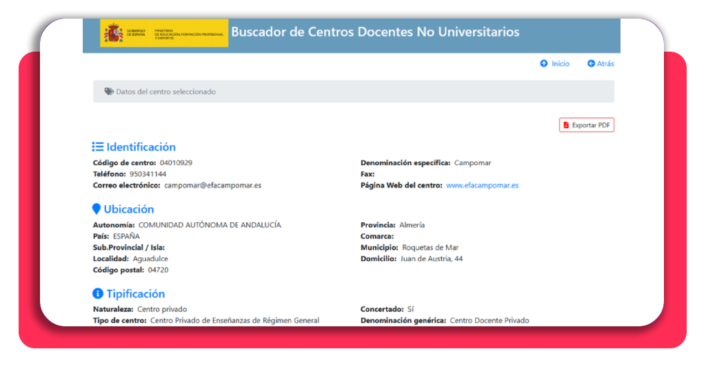 Ficha de contacto del centro educativo en todofp para inscribirse al curso de soldadura gratis