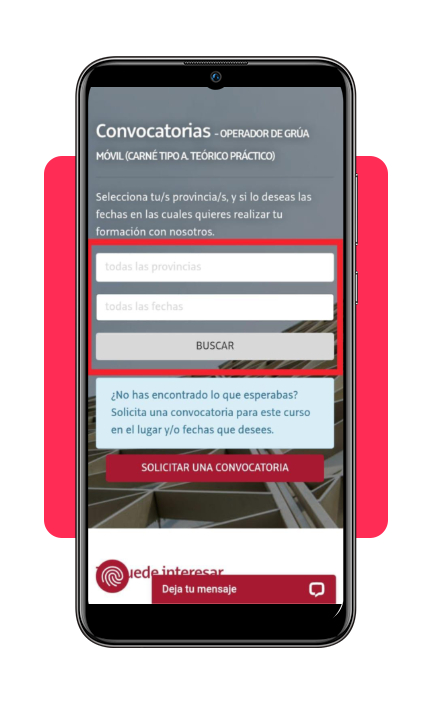 Buscador de convocatorias del curso de operador de grúa móvil por localidad