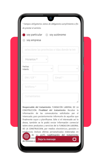 Formulario para solicitar una convocatoria del curso de grúa móvil