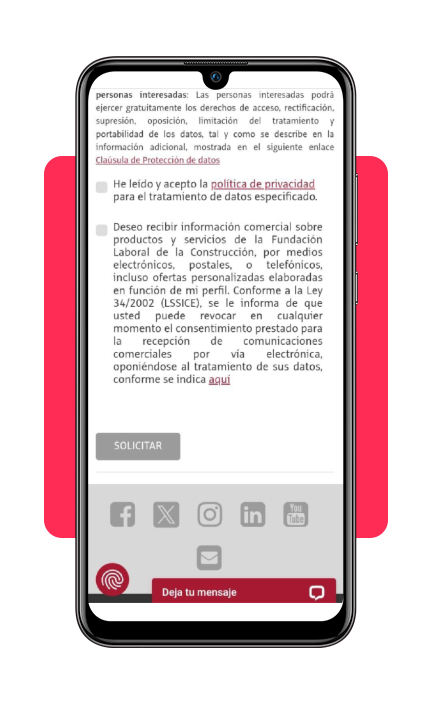 Aceptar términos y políticas de privacidad para solicitar el curso de grúa móvil