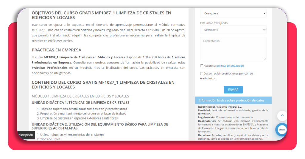 Paso 2: busca la ficha del curso de limpieza de cristales