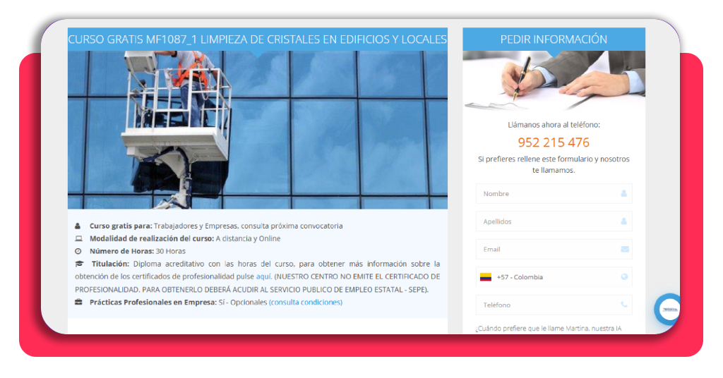 Paso 3: solicita la información del curso de limpieza de cristales