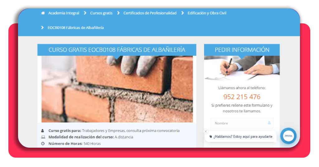 Inscripción en el curso de fábrica de albañilería en Academia Integral
