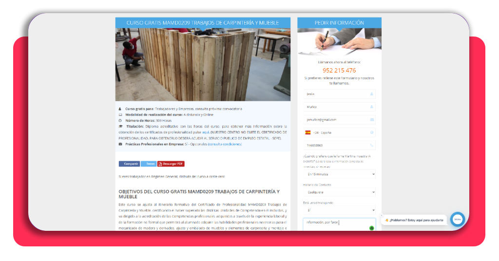 25€ la hora y sin fichar en una oficina: cursos de carpintería GRATIS 3 Formulario de inscripción en cursos de carpintería gratis