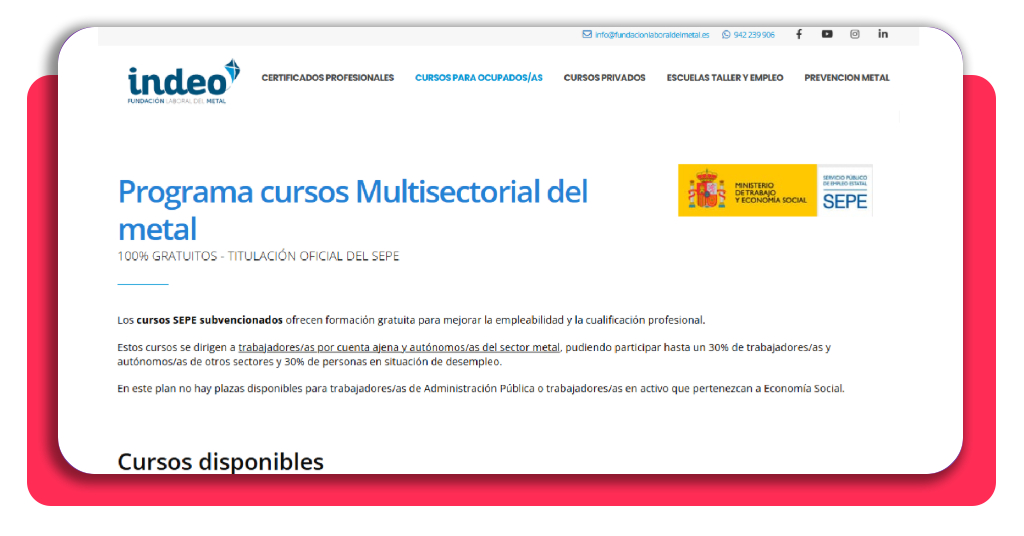 Paso 2 curso de fontanero SEPE - accede a la sección de cursos