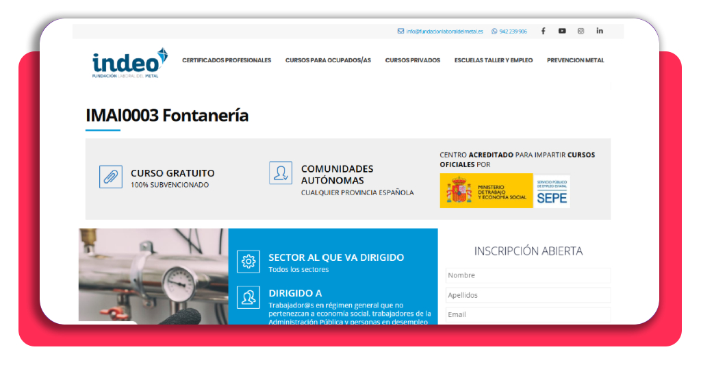 Paso 3 curso de fontanero SEPE - busca la formación correcta