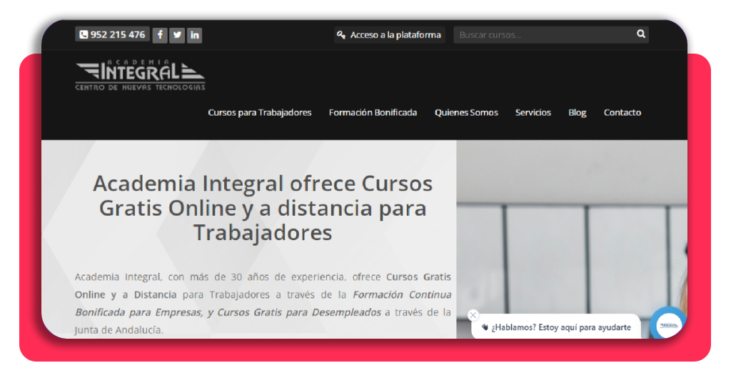 Acceso al portal oficial de Academia Integral para inscribirse al curso de albañilería