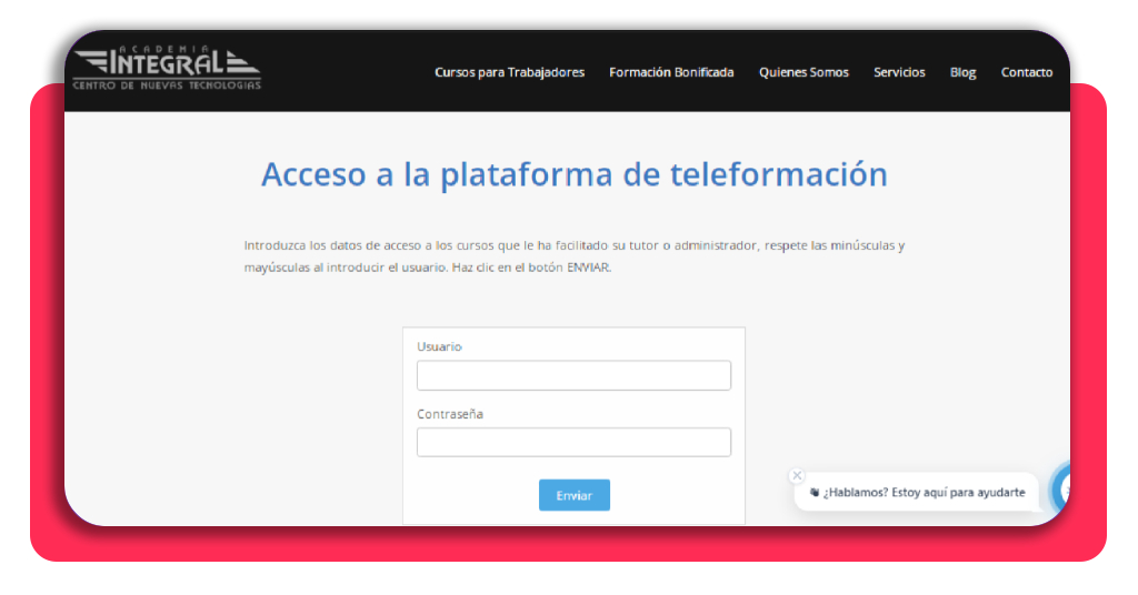 Registro de usuario en la plataforma Academia Integral para el curso gratuito de albañilería