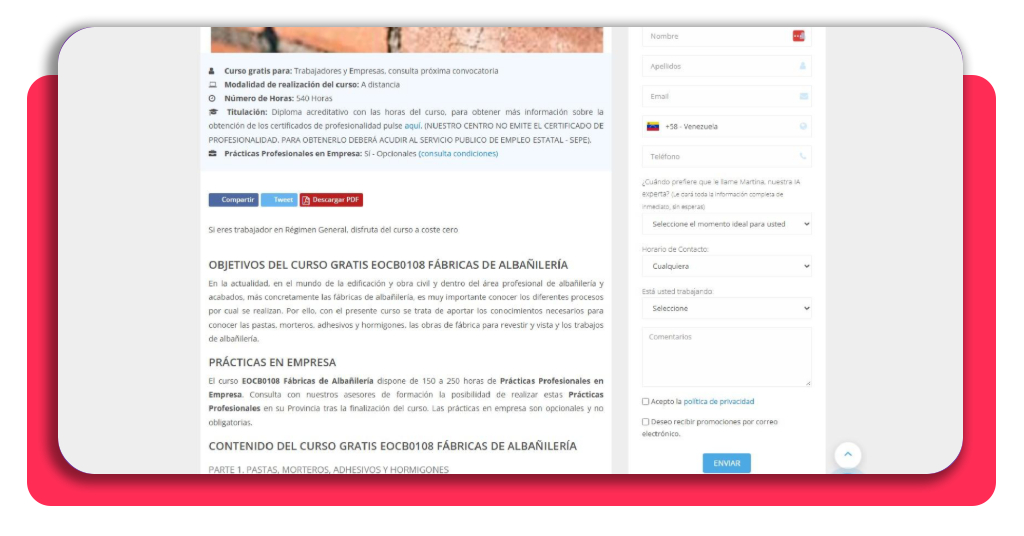 La construcción necesita gente para trabajar: fórmate online YA 2 Formulario de inscripción al curso de albañilería en Academia Integral