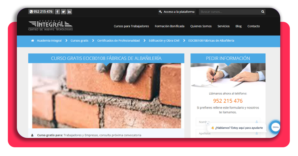 Formulario de inscripción curso albañilería